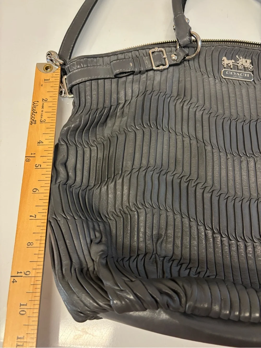 Coach Madison Gathered Leather Satchel Gray Crossbody Bag Purse